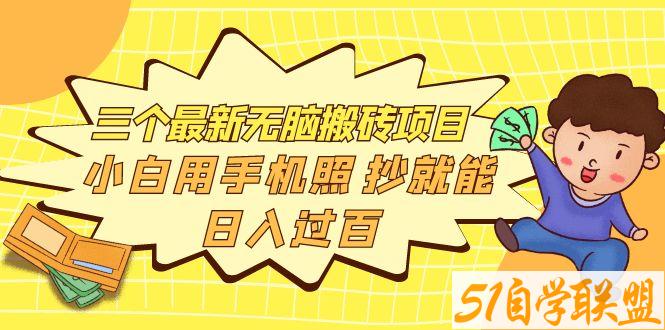 三个最新无脑搬砖项目小白用手机照抄就能日入过百-资源目录圈子-课程资源-51自学联盟