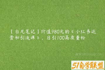 【白龙笔记】价值980元的《小红书运营和引流课》，日引100高质量粉-51自学联盟