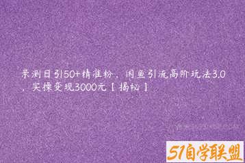 亲测日引50+精准粉，闲鱼引流高阶玩法3.0，实操变现3000元【揭秘】-51自学联盟