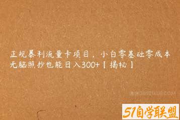 正规暴利流量卡项目，小白零基础零成本无脑照抄也能日入300+【揭秘】-51自学联盟