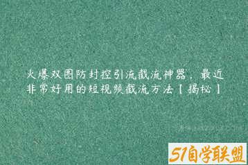 火爆双图防封控引流截流神器，最近非常好用的短视频截流方法【揭秘】-51自学联盟