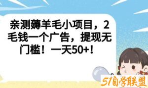 亲测薅羊毛小项目，2毛钱一个广告，提现无门槛！一天50+【揭秘】-51自学联盟