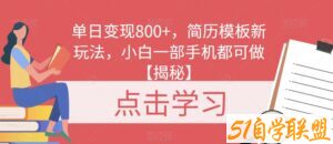 单日变现800+，简历模板新玩法，小白一部手机都可做【揭秘】-51自学联盟