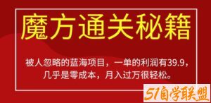 被人忽略的蓝海项目，魔方通关秘籍，一单的利润有39.9，几乎是零成本，月入过万很轻松【揭秘】-51自学联盟