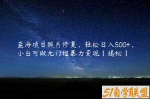 蓝海项目照片修复，轻松日入500+，小白可做无门槛暴力变现【揭秘】-51自学联盟