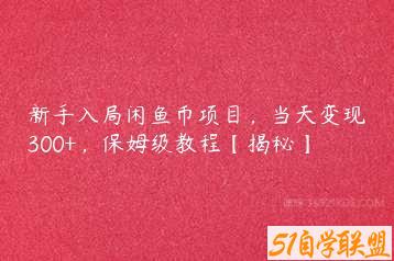 新手入局闲鱼币项目，当天变现300+，保姆级教程【揭秘】-51自学联盟