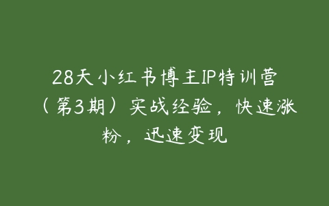 28天小红书博主IP特训营（第3期）实战经验，快速涨粉，迅速变现百度网盘下载