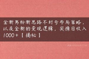 全新男粉新思路不封号布局策略，以及全新的变现逻辑，实操日收入1000＋【揭秘】-51自学联盟