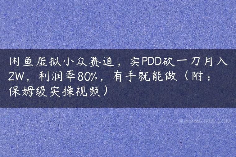 闲鱼虚拟小众赛道，卖PDD砍一刀月入2W，利润率80%，有手就能做（附：保姆级实操视频）