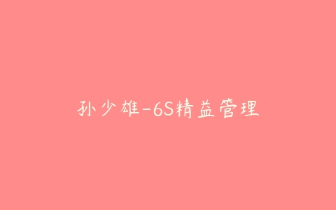 孙少雄-6S精益管理课程资源下载