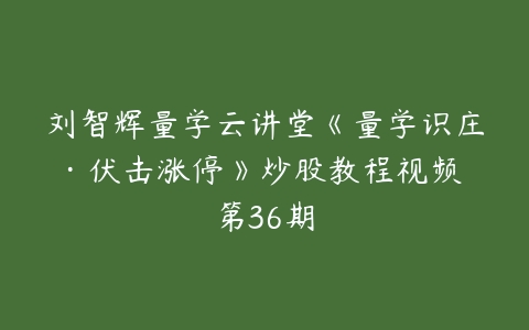 刘智辉量学云讲堂《量学识庄·伏击涨停》炒股教程视频 第36期百度网盘下载