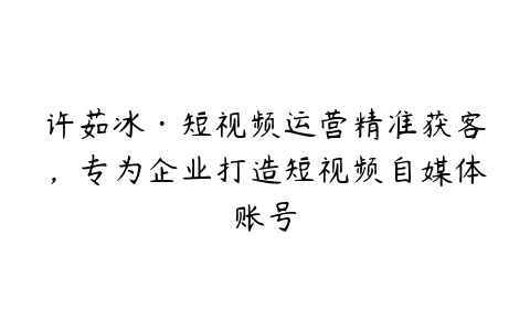 许茹冰·短视频运营精准获客，专为企业打造短视频自媒体账号百度网盘下载