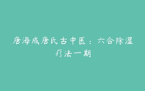 唐海成唐氏古中医：六合除湿疗法一期-51自学联盟