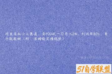 闲鱼虚拟小众赛道，卖PDD砍一刀月入2W，利润率80%，有手就能做（附：保姆级实操视频）-51自学联盟