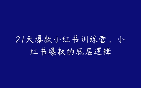 21天爆款小红书训练营，小红书爆款的底层逻辑百度网盘下载