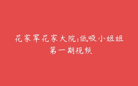 花家军花家大院:低吸小姐姐 第一期视频百度网盘下载