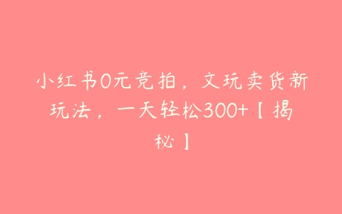 小红书0元竞拍，文玩卖货新玩法，一天轻松300+【揭秘】百度网盘下载