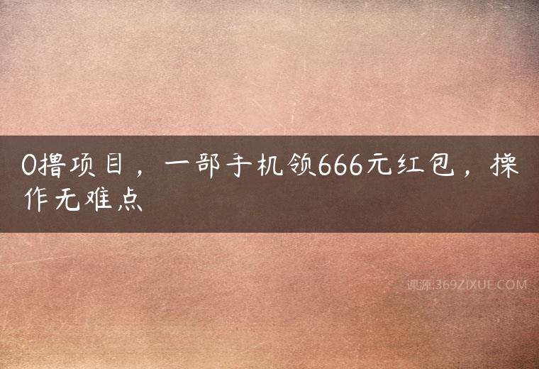 0撸项目，一部手机领666元红包，操作无难点