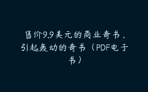 售价9.9美元的商业奇书，引起轰动的奇书（PDF电子书）百度网盘下载