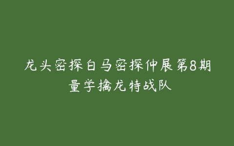 龙头密探白马密探仲展第8期 量学擒龙特战队百度网盘下载