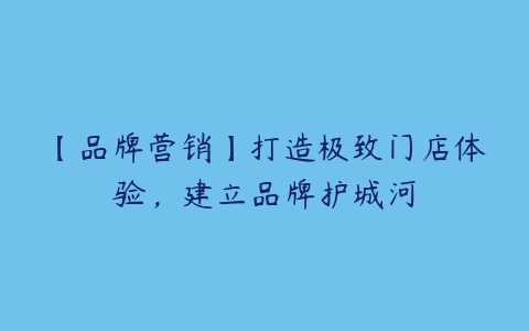 【品牌营销】打造极致门店体验，建立品牌护城河百度网盘下载