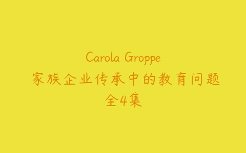 图片[1]-Carola Groppe 家族企业传承中的教育问题全4集-本文