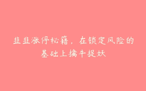 韭韭涨停秘籍，在锁定风险的基础上擒牛捉妖百度网盘下载