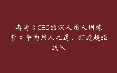 冉涛《CEO的识人用人训练营》华为用人之道，打造超强战队百度网盘下载