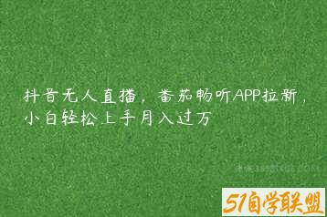 抖音无人直播，番茄畅听APP拉新，小白轻松上手月入过万-51自学联盟