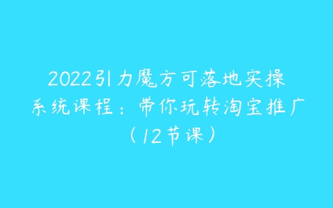 2022引力魔方可落地实操系统课程：带你玩转淘宝推广（12节课）-51自学联盟