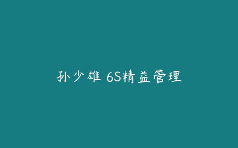 孙少雄 6S精益管理-51自学联盟