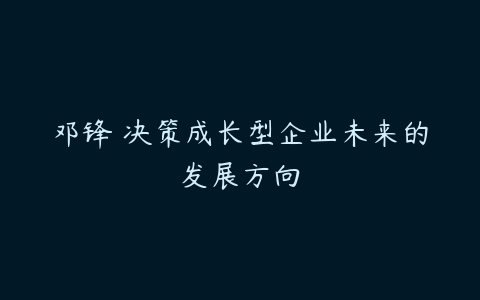 邓锋 决策成长型企业未来的发展方向-51自学联盟