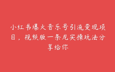 小红书爆火音乐号引流变现项目，视频版一条龙实操玩法分享给你-51自学联盟