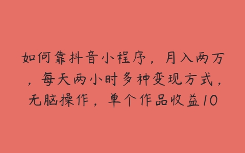 如何靠抖音小程序，月入两万，每天两小时多种变现方式，无脑操作，单个作品收益1000+，保姆式拆解-51自学联盟