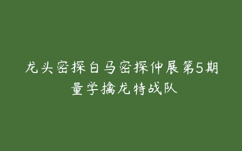 龙头密探白马密探仲展第5期 量学擒龙特战队-51自学联盟