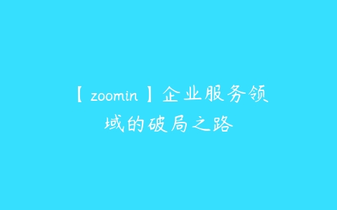 【zoomin】企业服务领域的破局之路-51自学联盟