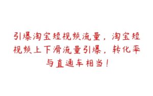 引爆淘宝短视频流量，淘宝短视频上下滑流量引爆，转化率与直通车相当！-51自学联盟