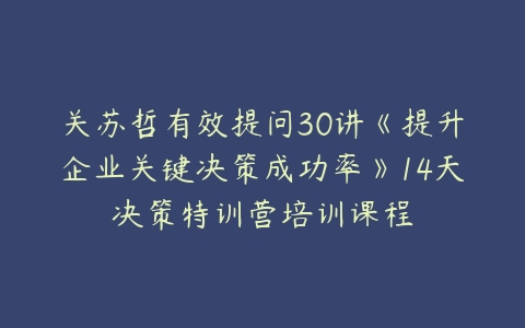 关苏哲有效提问30讲《提升企业关键决策成功率》14天决策特训营培训课程-51自学联盟