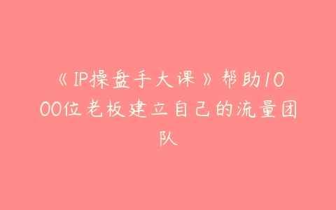 《IP操盘手大课》帮助1000位老板建立自己的流量团队-51自学联盟