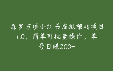 森罗万项小红书虚拟搬砖项目1.0，简单可批量操作，单号日赚200+-51自学联盟