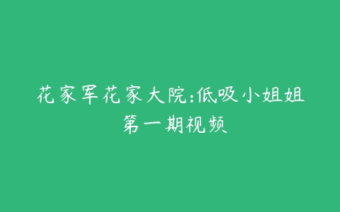 花家军花家大院:低吸小姐姐 第一期视频-51自学联盟