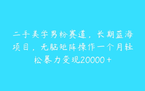 二手美学男粉赛道，长期蓝海项目，无脑矩阵操作一个月轻松暴力变现20000＋-51自学联盟