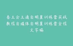 秦王会王通自明星训练营实战教程自媒体自明星训练营全程文字稿-51自学联盟