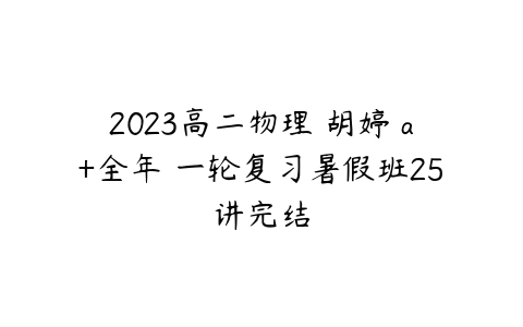 2023高二物理 胡婷 a+全年 一轮复习暑假班25讲完结-51自学联盟