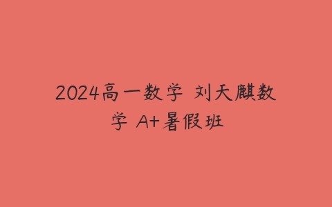 2024高一数学 刘天麒数学 A+暑假班-51自学联盟