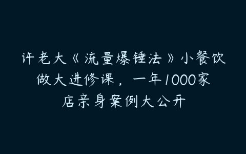 许老大《流量爆锤法》小餐饮做大进修课，一年1000家店亲身案例大公开-51自学联盟