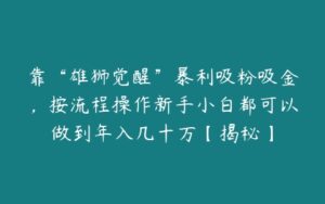 靠“雄狮觉醒”暴利吸粉吸金，按流程操作新手小白都可以做到年入几十万【揭秘】-51自学联盟