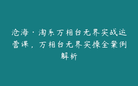 沧海·淘系万相台无界实战运营课，万相台无界实操全案例解析-51自学联盟