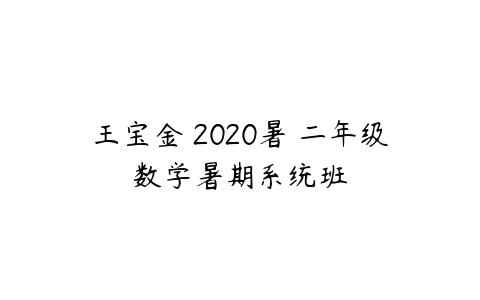 王宝金 2020暑 二年级数学暑期系统班-51自学联盟