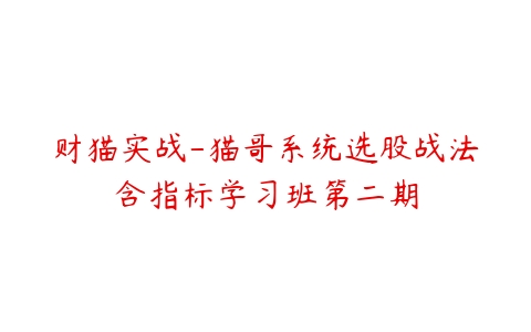 财猫实战-猫哥系统选股战法含指标学习班第二期-51自学联盟